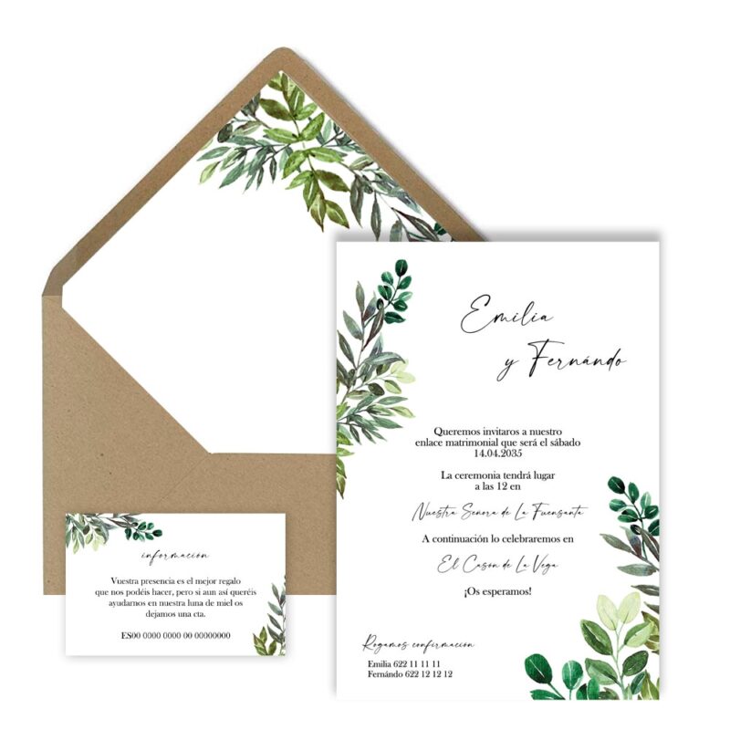 sobre forrado e invitación de boda