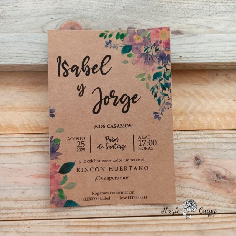 Invitación de boda Lilas en Kraft