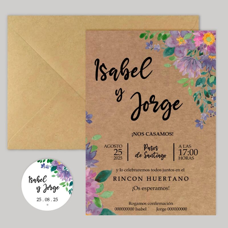 Invitación Lilas en Kraft
