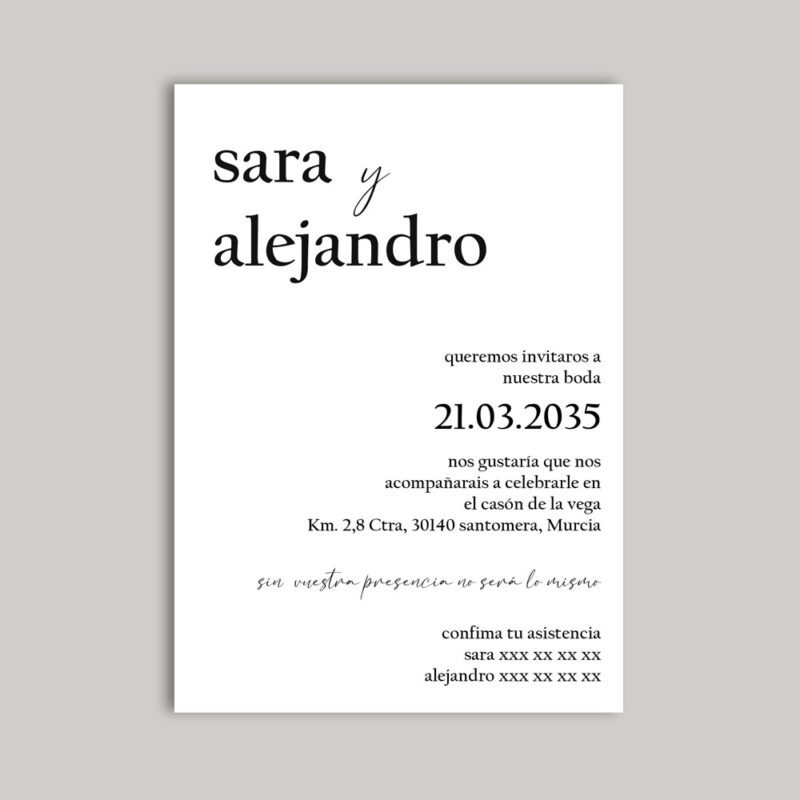Invitación de boda en blanco y negro