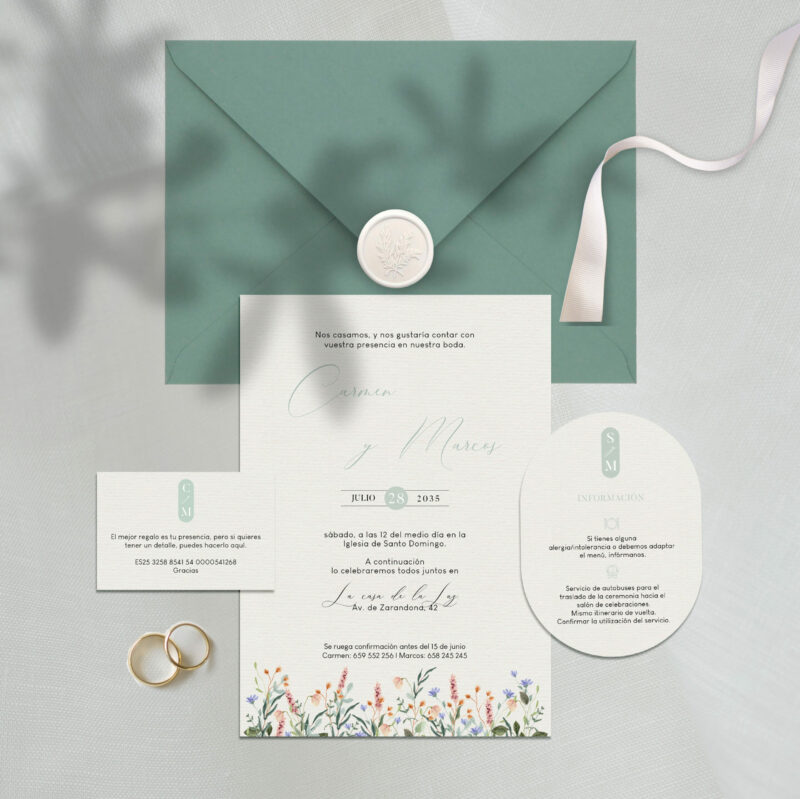 invitacion de boda con flores silvestres