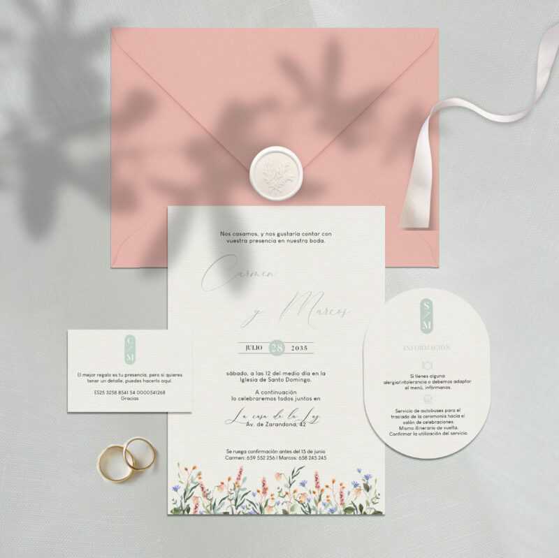 invitacion de boda con flores silvestres