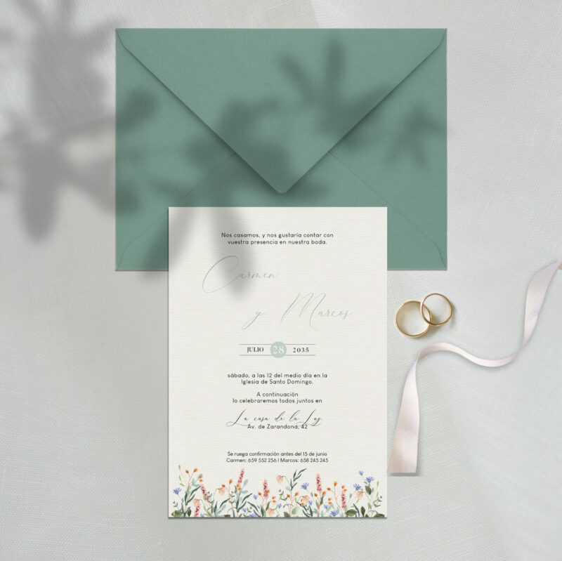 invitacion de boda con flores silvestres