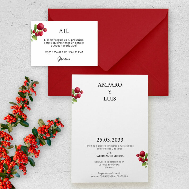 invitación arándanos con tarjeta nº de cta.