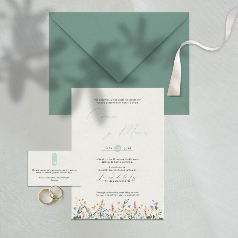 invitacion de boda con flores silvestres
