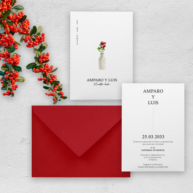 Invitación minimalista jarrón con arándanos