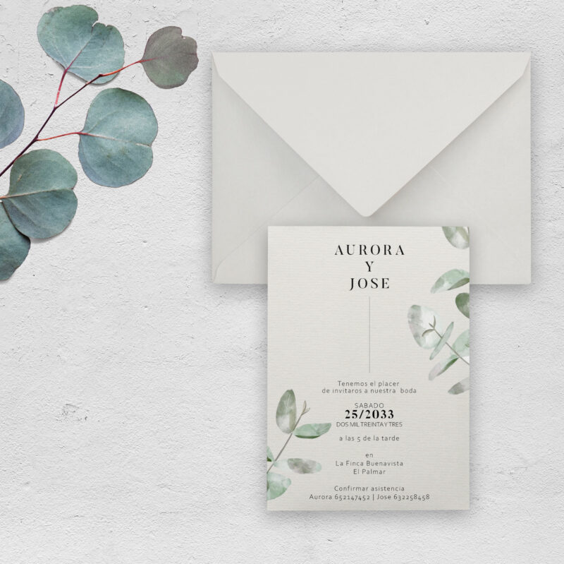 Invitación de boda eucalipto
