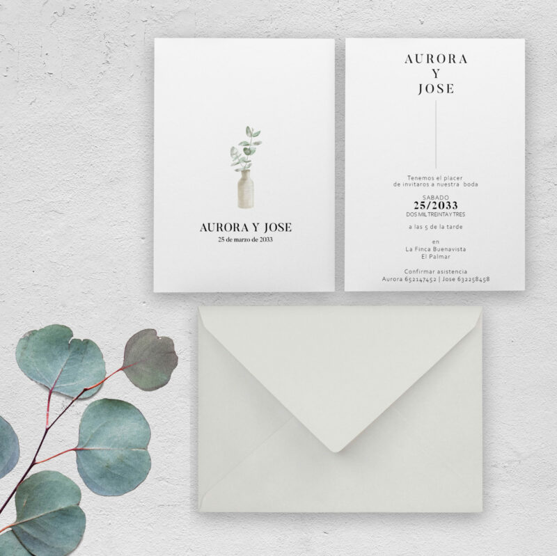 Invitación de boda jarrón eucalyptus
