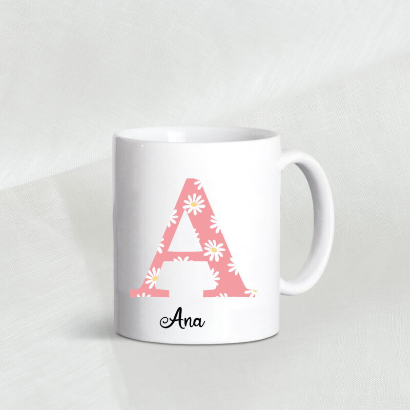 Taza personalizada inicial margaritas rosa