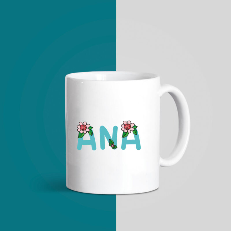 taza nombre con flores
