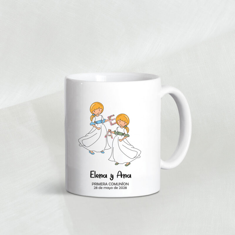 Taza personalizada comunión hermanas