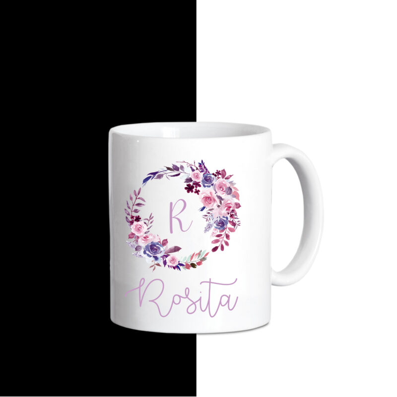 taza personalizada con flores y nombre
