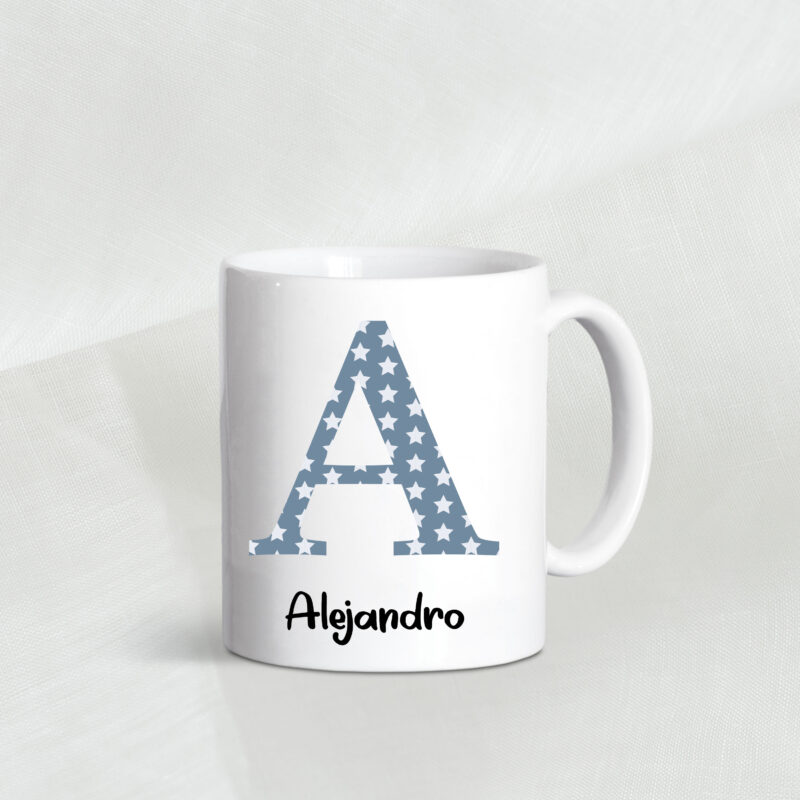 Taza personalizada inicial y nombre estrellas