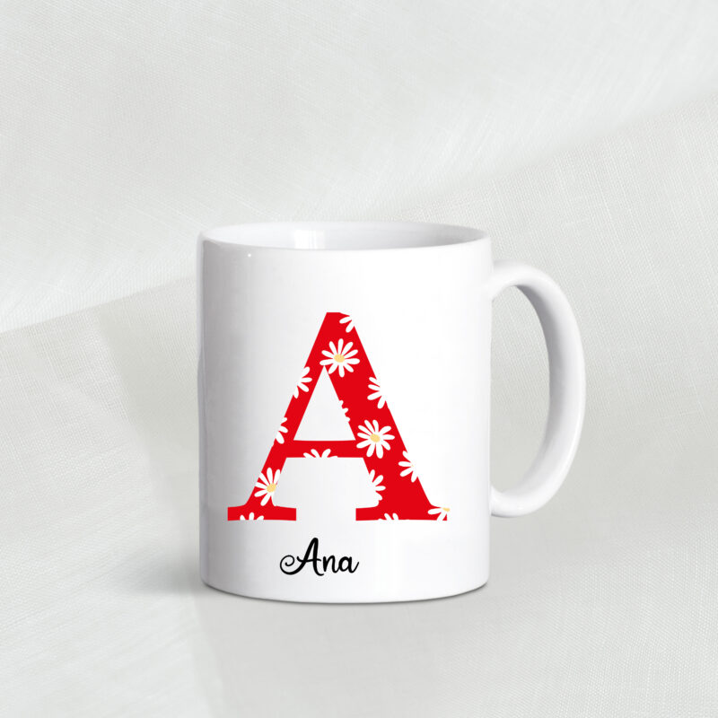 Taza personalizada inicial margaritas rojo