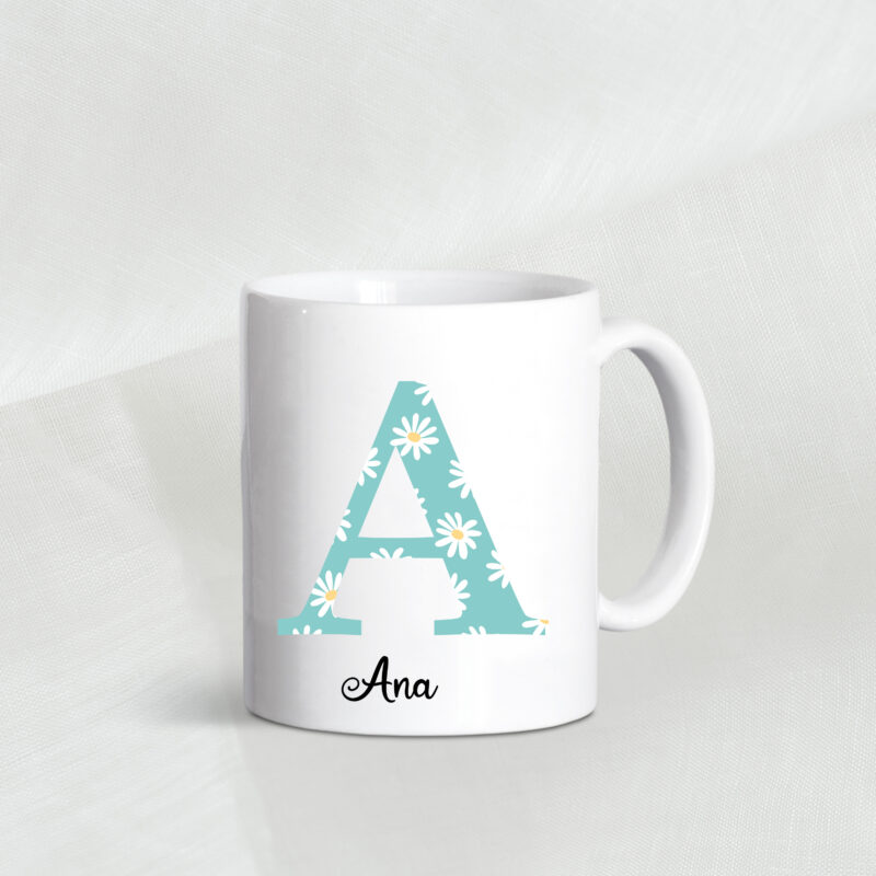Taza personalizada inicial margaritas turquesa