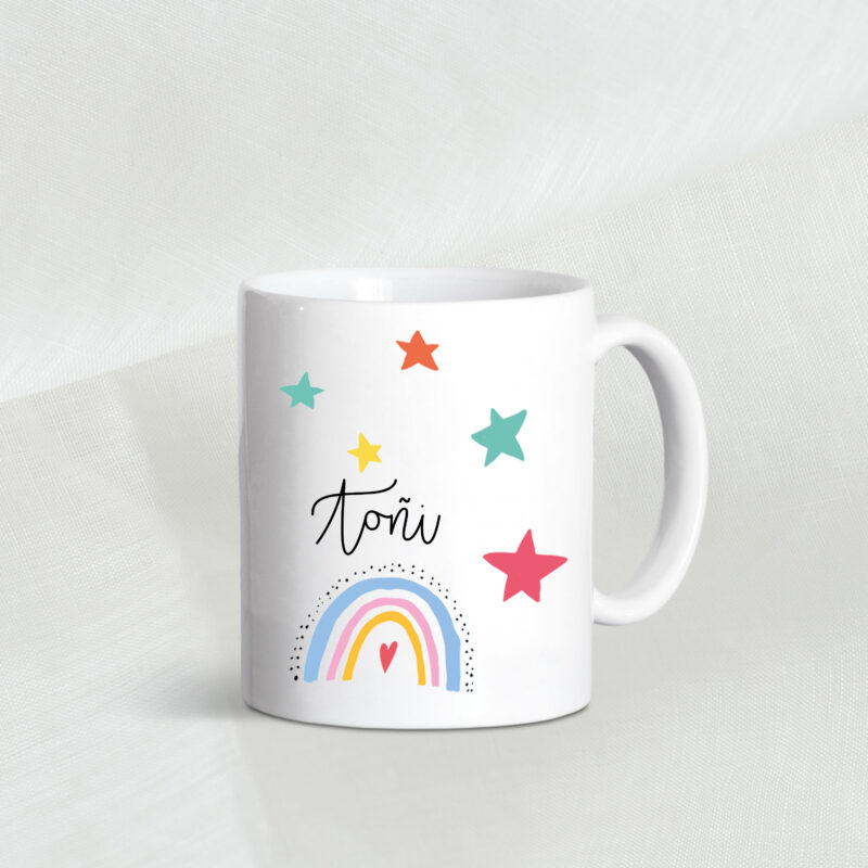 Taza arco iris con estrellas