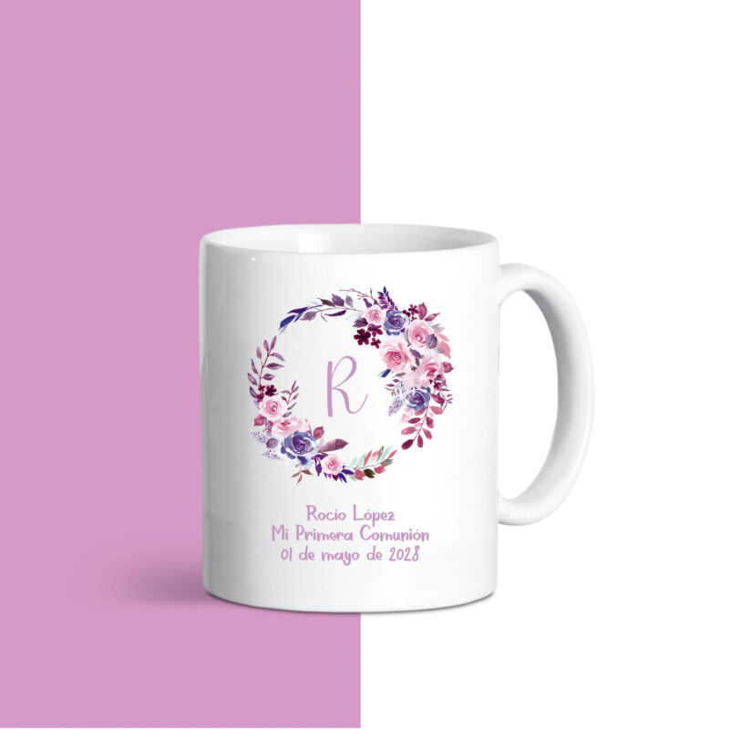 taza personalizada con flores