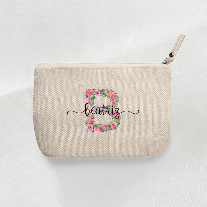 neceser personalizado con inicial de flores y nombre