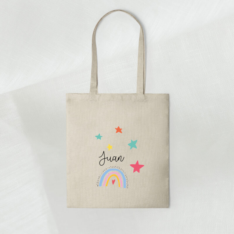 Tote bag arco iris con estrellas