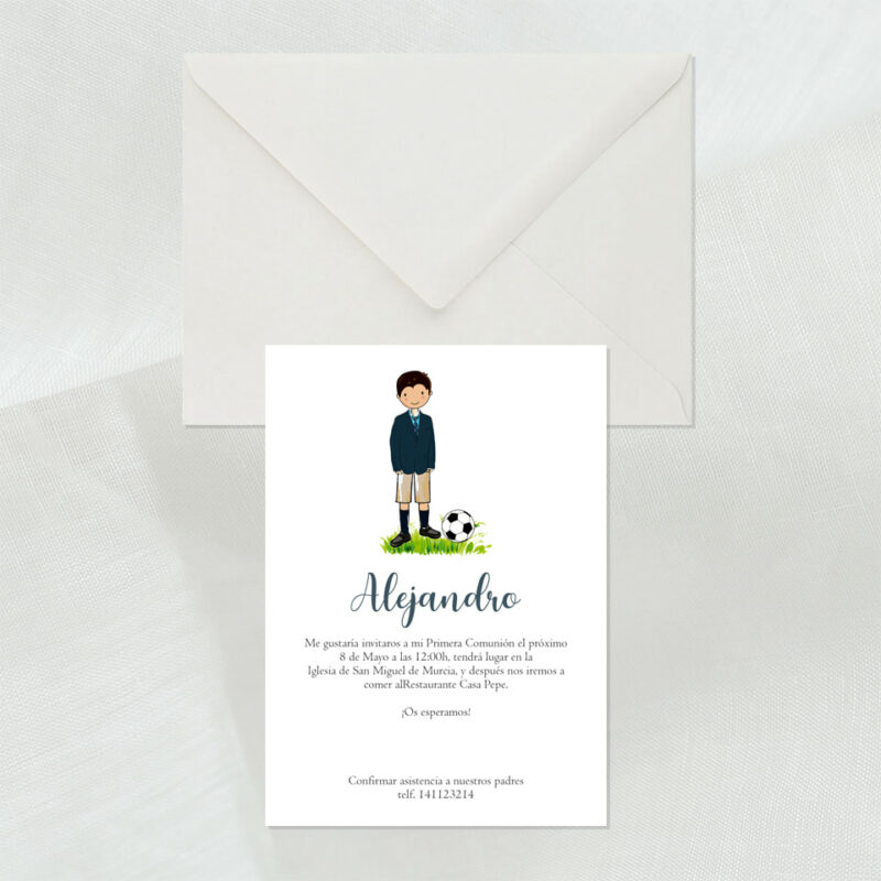 Invitación de comuión con pantalon corto y chaqueta