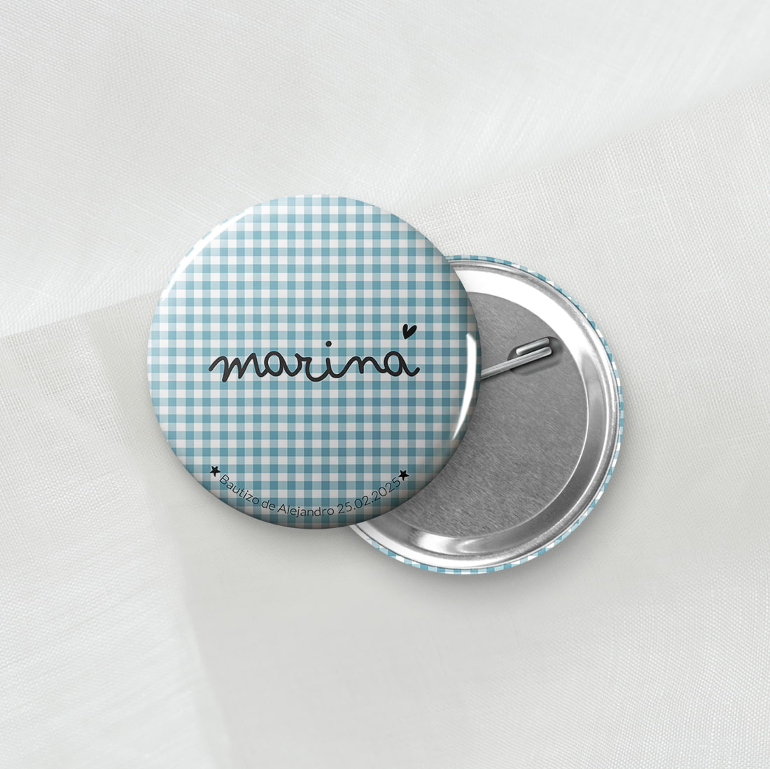 chapas personalizadas con nombre trasera alfiler