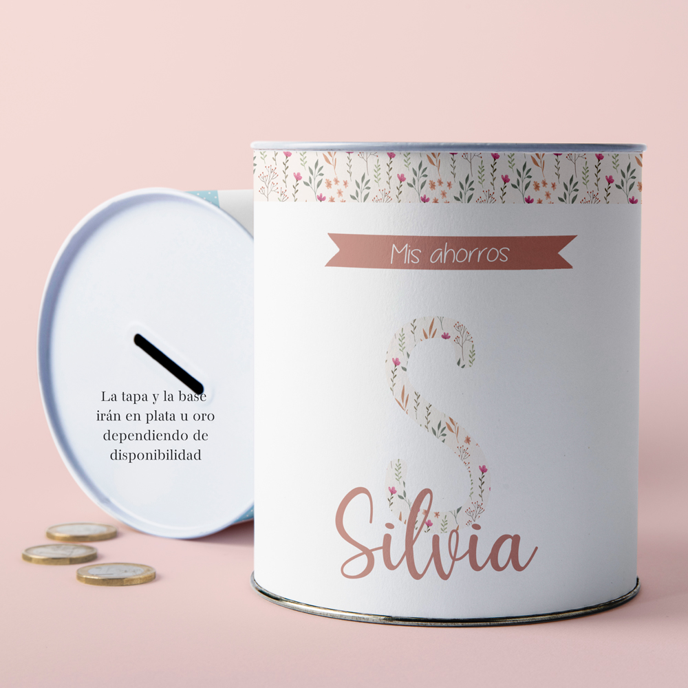 Hucha personalizada comunión con inicial de flores - Imagen 2