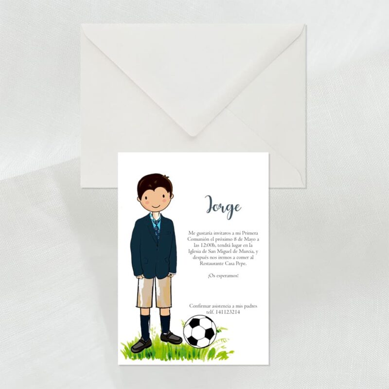 Invitación de Primera Comunión con temática fútbol