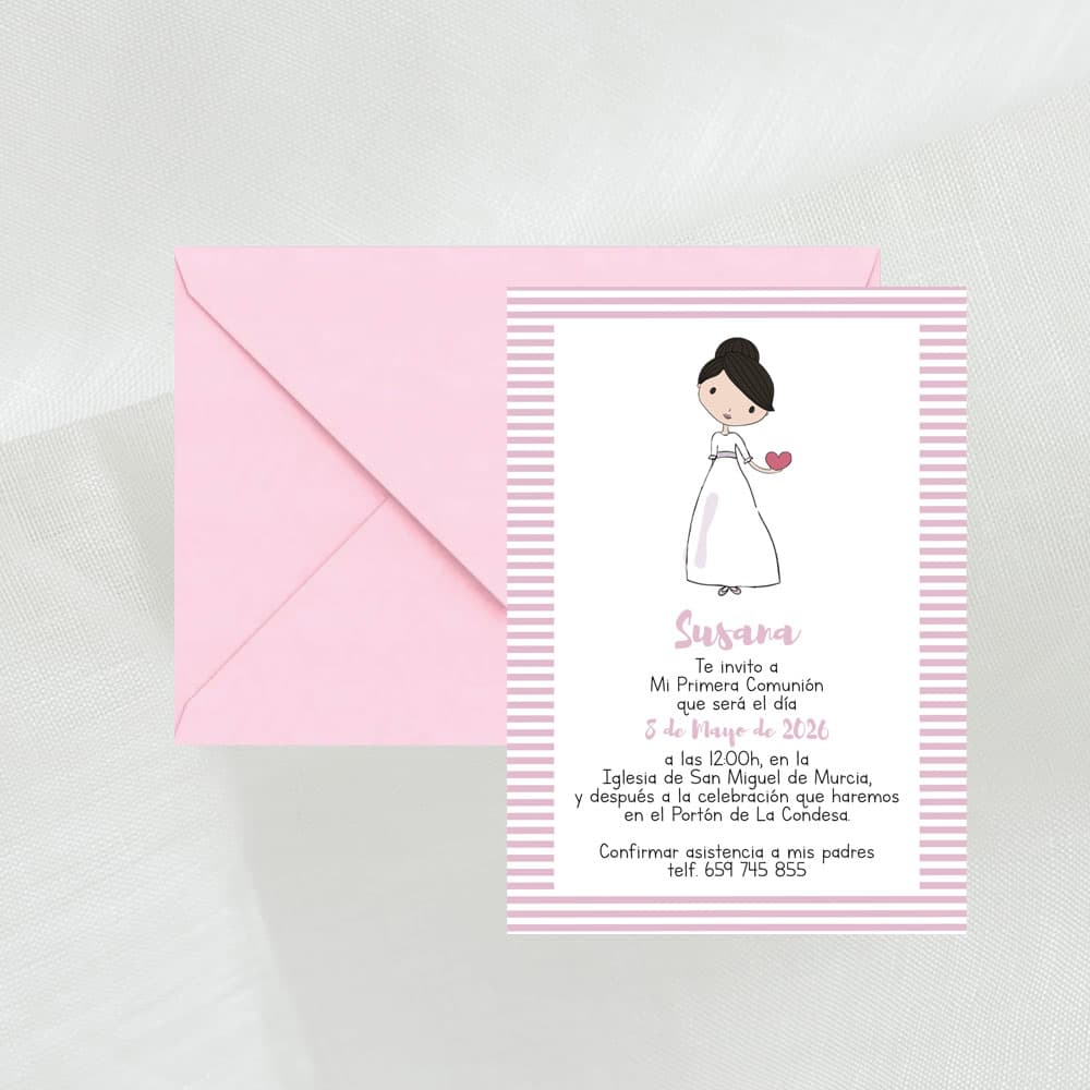 Invitación de comunión rayas "Niñas cuqui" - Imagen 4