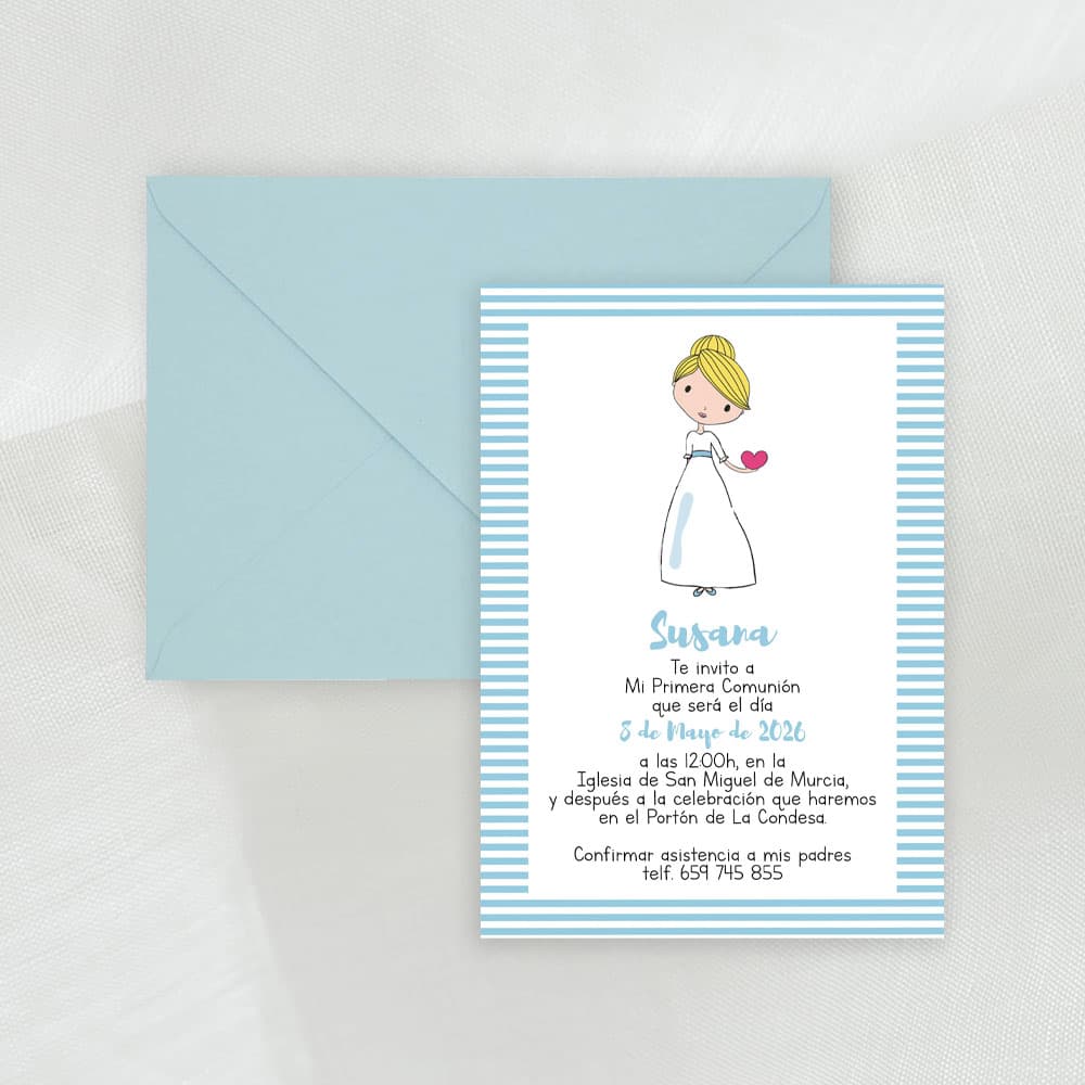 Invitación de comunión rayas "Niñas cuqui" - Imagen 5
